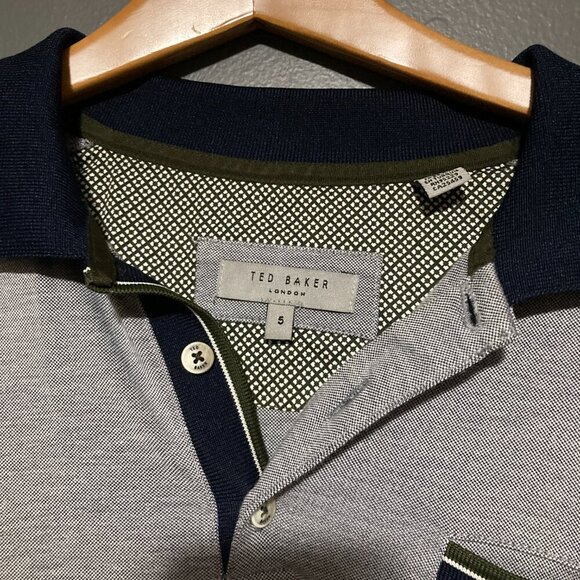 Ted Baker Polo Golf Phenes Shirt Mens XL 5 Gray Pocket Casual Rugby Tennis - Picture 2 of 5